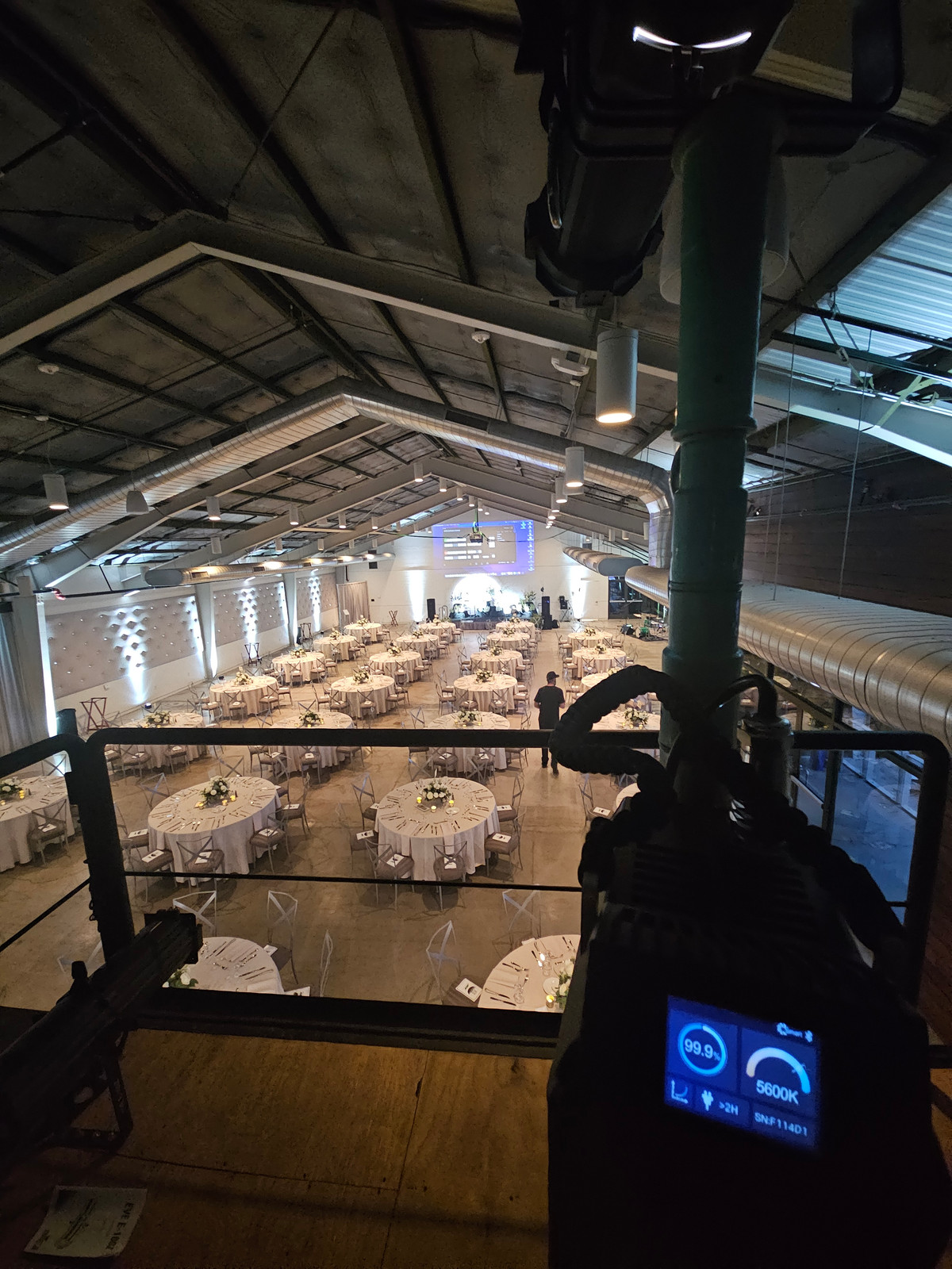 Event production equipment overlooking a reception room